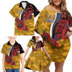 West Eagles ANZAC Personalised Family Matching Off Shoulder Short Dress and Hawaiian Shirt Lest We Forget Poppy Camo