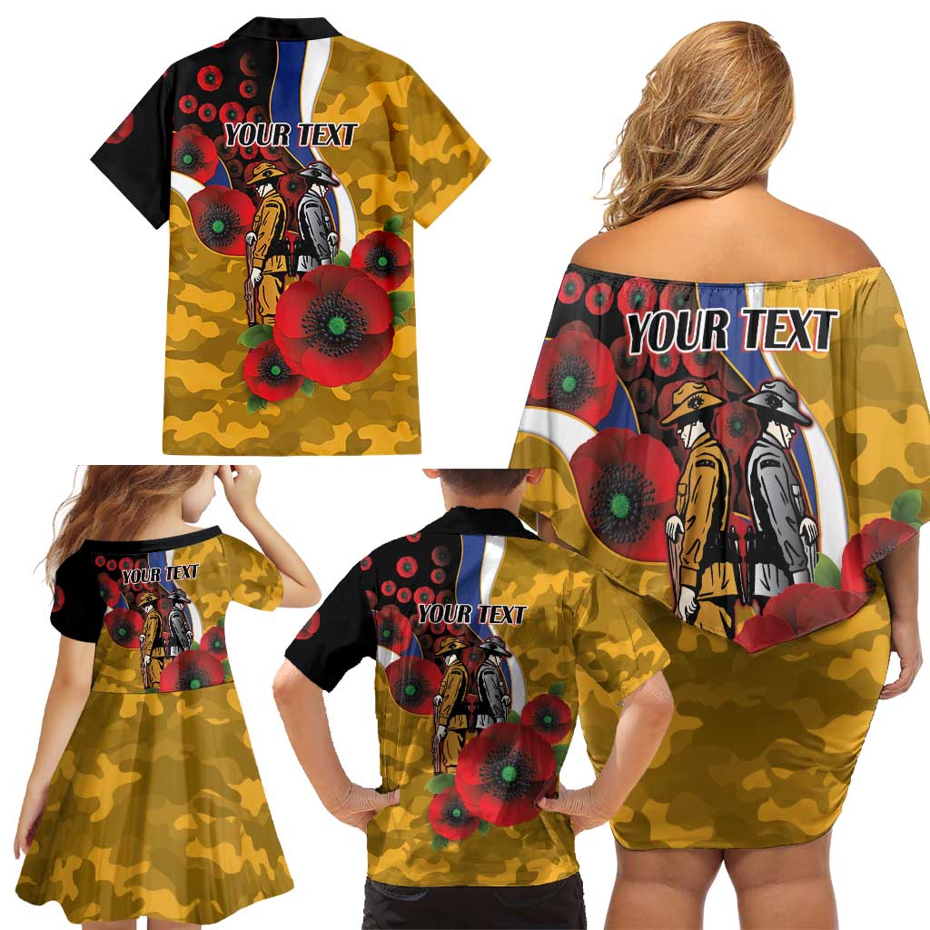 West Eagles ANZAC Personalised Family Matching Off Shoulder Short Dress and Hawaiian Shirt Lest We Forget Poppy Camo