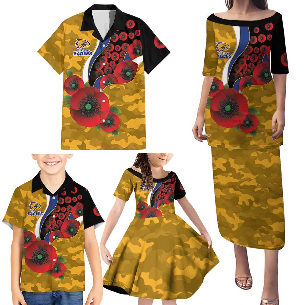 West Eagles ANZAC Personalised Family Matching Puletasi and Hawaiian Shirt Lest We Forget Poppy Camo