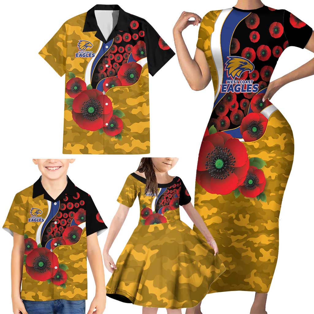 West Eagles ANZAC Personalised Family Matching Short Sleeve Bodycon Dress and Hawaiian Shirt Lest We Forget Poppy Camo