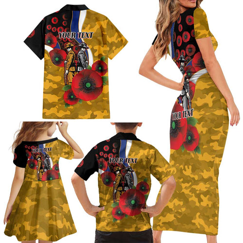 West Eagles ANZAC Personalised Family Matching Short Sleeve Bodycon Dress and Hawaiian Shirt Lest We Forget Poppy Camo