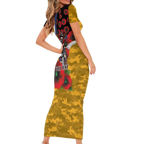 West Eagles ANZAC Personalised Family Matching Short Sleeve Bodycon Dress and Hawaiian Shirt Lest We Forget Poppy Camo