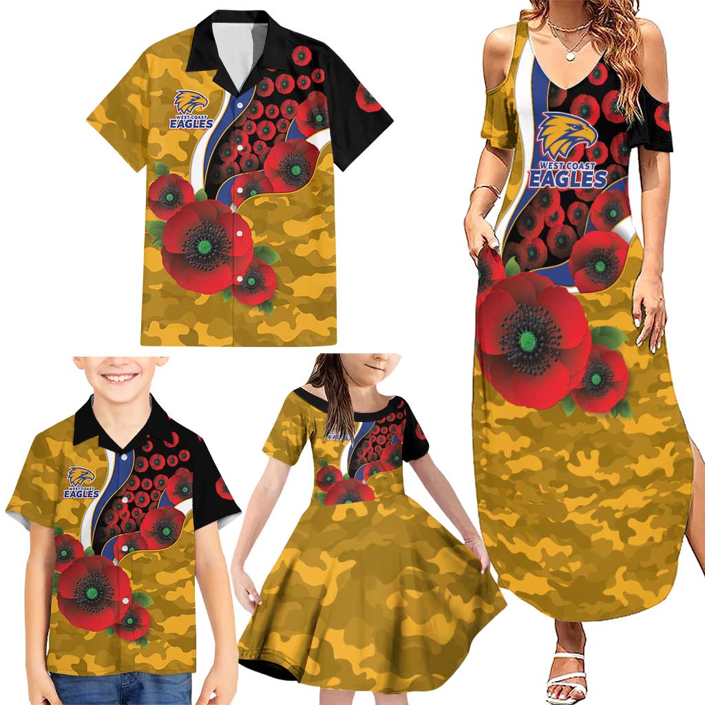 West Eagles ANZAC Personalised Family Matching Summer Maxi Dress and Hawaiian Shirt Lest We Forget Poppy Camo