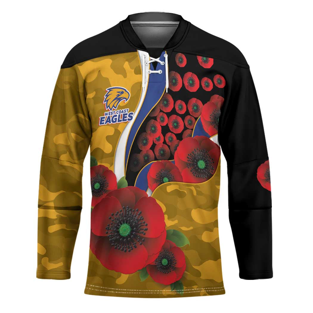 West Eagles ANZAC Personalised Hockey Jersey Lest We Forget Poppy Camo