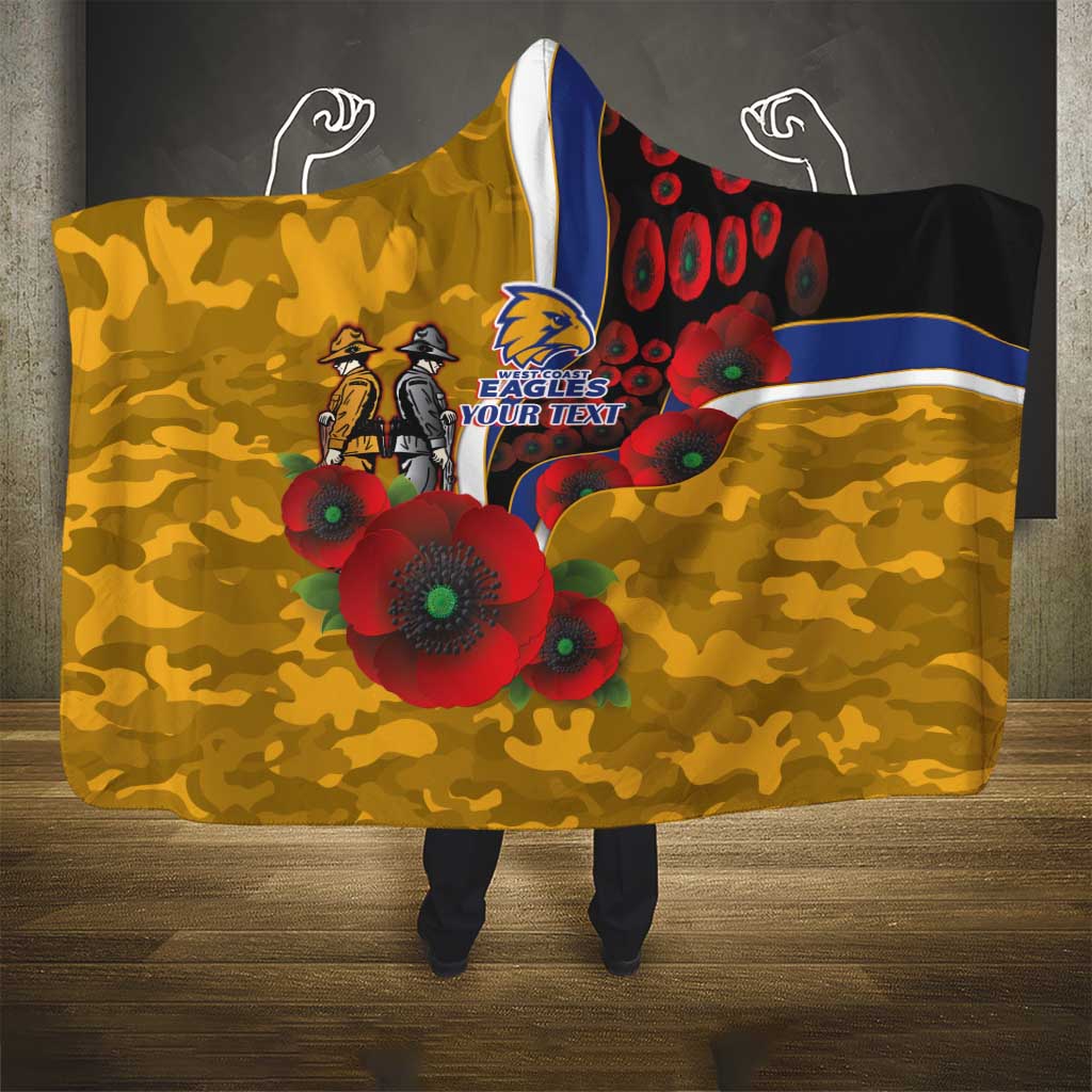 West Eagles ANZAC Personalised Hooded Blanket Lest We Forget Poppy Camo