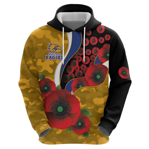 West Eagles ANZAC Personalised Hoodie Lest We Forget Poppy Camo
