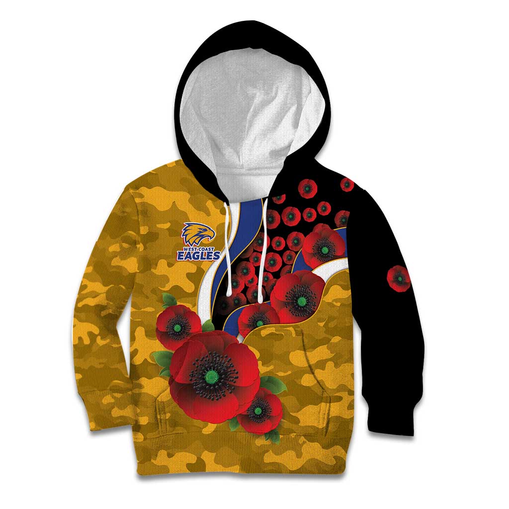 West Eagles ANZAC Personalised Kid Hoodie Lest We Forget Poppy Camo