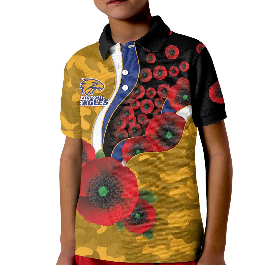 West Eagles ANZAC Personalised Kid Polo Shirt Lest We Forget Poppy Camo
