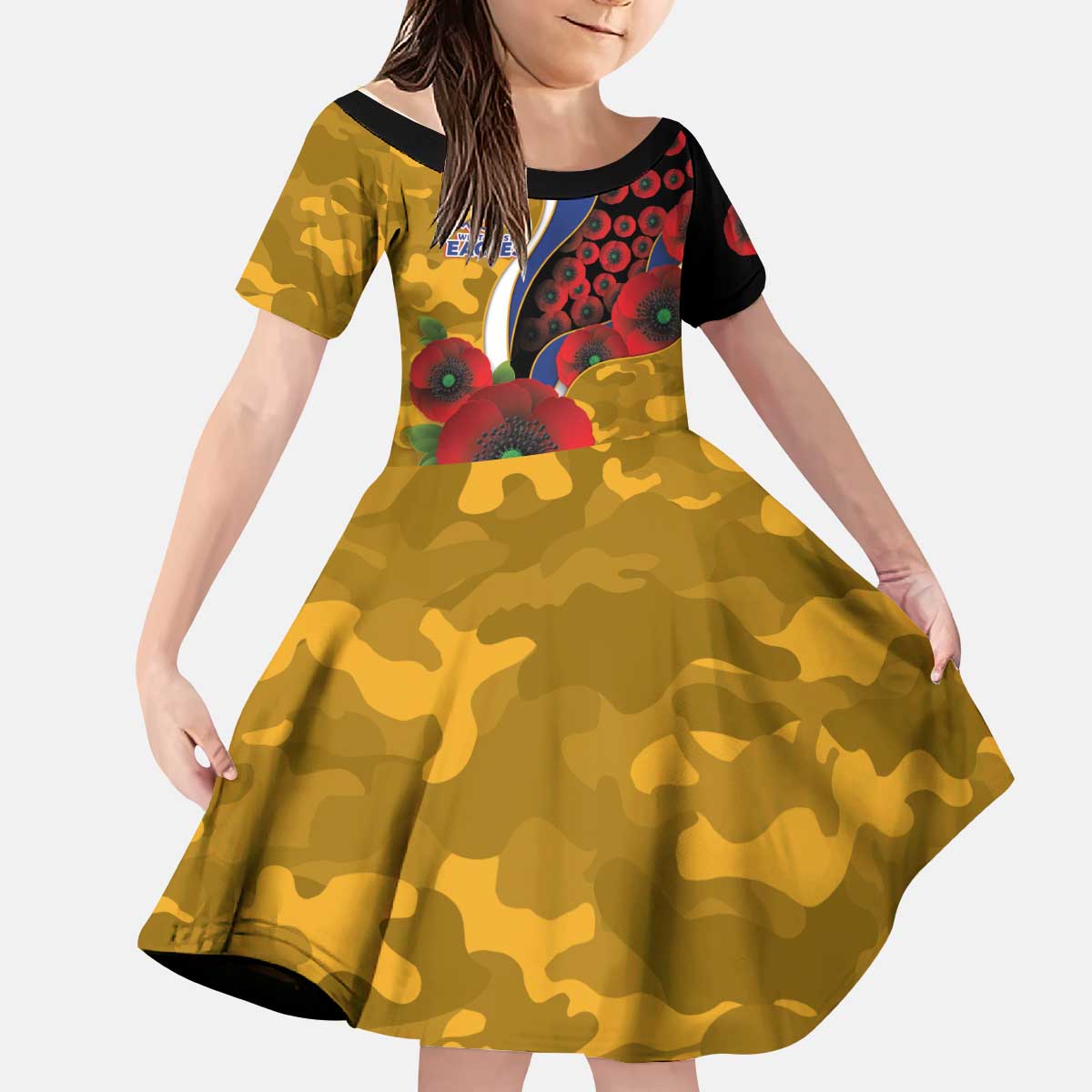 West Eagles ANZAC Personalised Kid Short Sleeve Dress Lest We Forget Poppy Camo