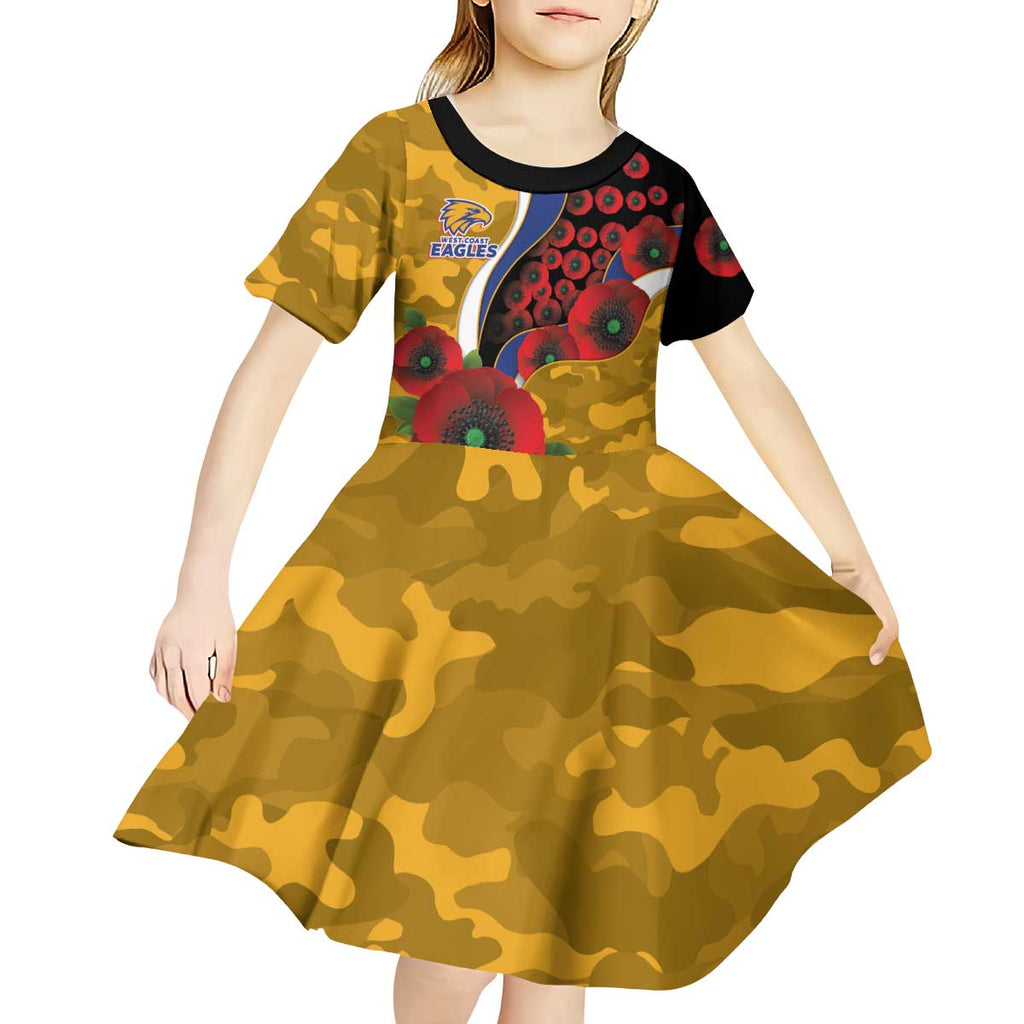West Eagles ANZAC Personalised Kid Short Sleeve Dress Lest We Forget Poppy Camo
