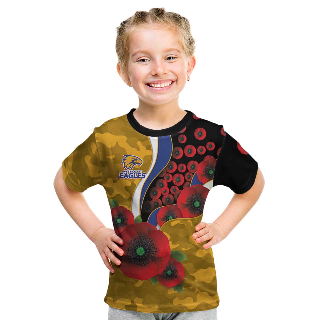 West Eagles ANZAC Personalised Kid T Shirt Lest We Forget Poppy Camo