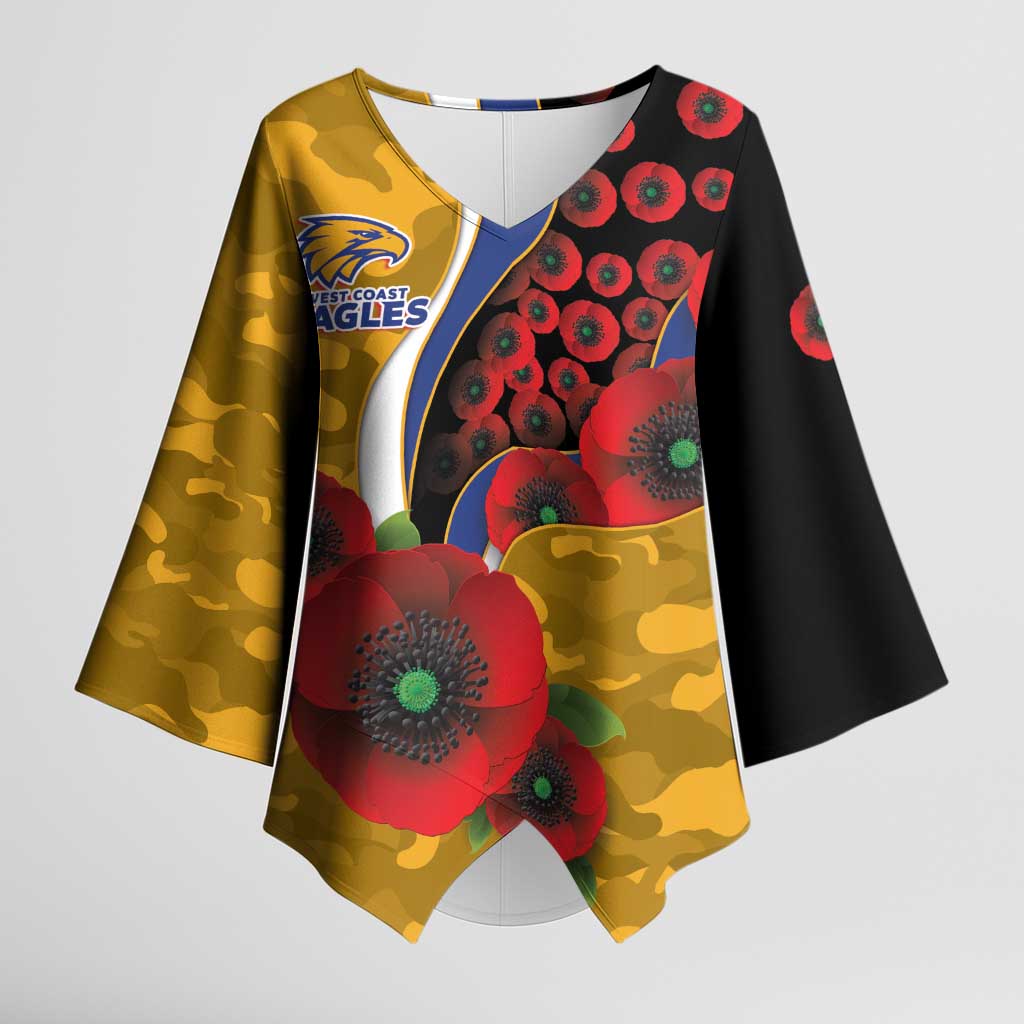 West Eagles ANZAC Personalised Kimono Sleeve Blouse Lest We Forget Poppy Camo