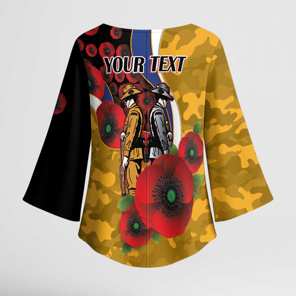 West Eagles ANZAC Personalised Kimono Sleeve Blouse Lest We Forget Poppy Camo