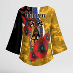 West Eagles ANZAC Personalised Kimono Sleeve Blouse Lest We Forget Poppy Camo