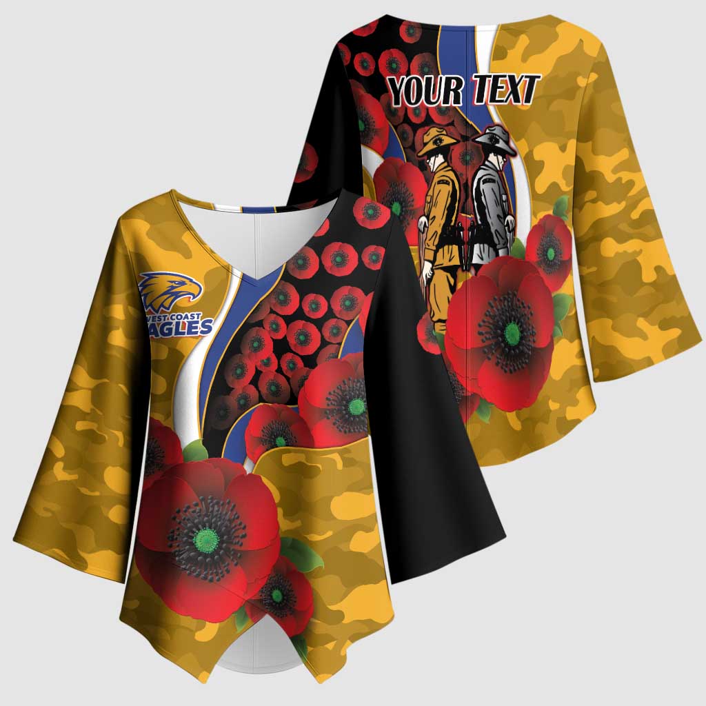 West Eagles ANZAC Personalised Kimono Sleeve Blouse Lest We Forget Poppy Camo