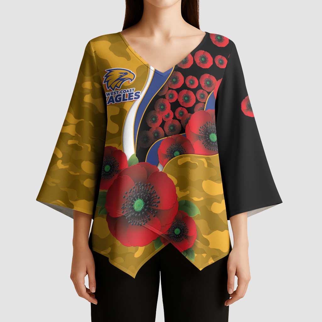 West Eagles ANZAC Personalised Kimono Sleeve Blouse Lest We Forget Poppy Camo