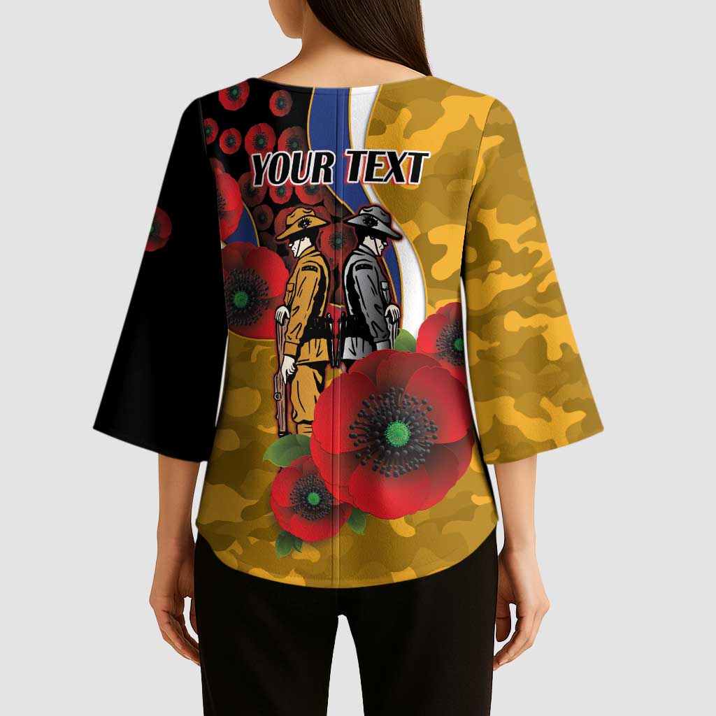 West Eagles ANZAC Personalised Kimono Sleeve Blouse Lest We Forget Poppy Camo