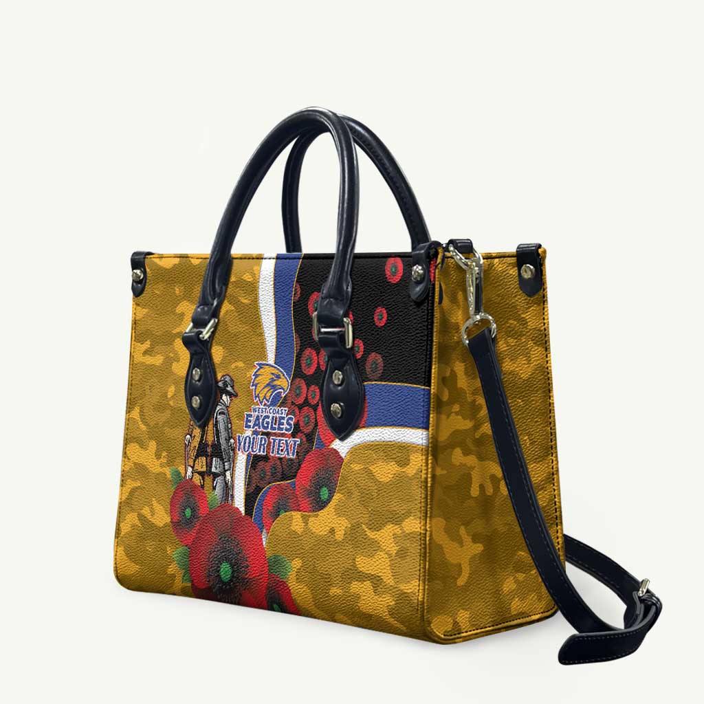West Eagles ANZAC Personalised Leather Bag Lest We Forget Poppy Camo