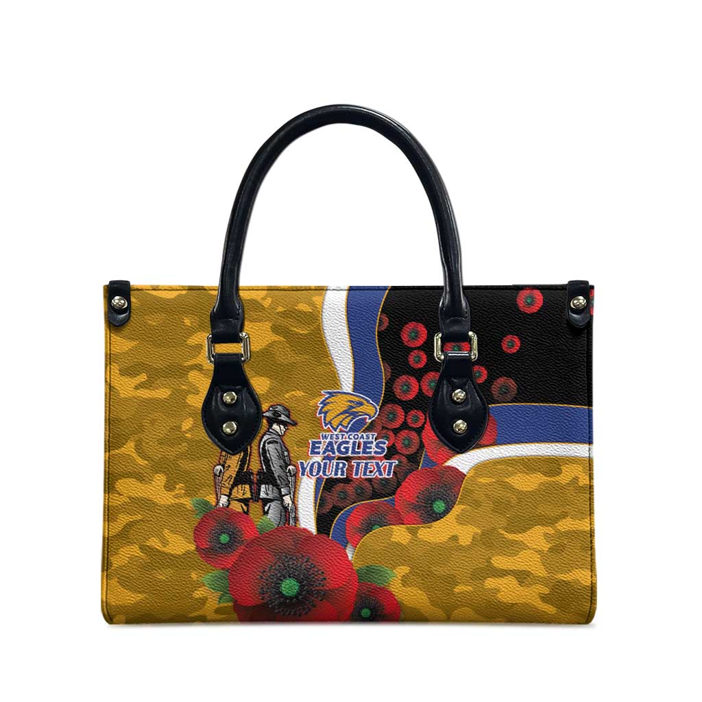 West Eagles ANZAC Personalised Leather Bag Lest We Forget Poppy Camo