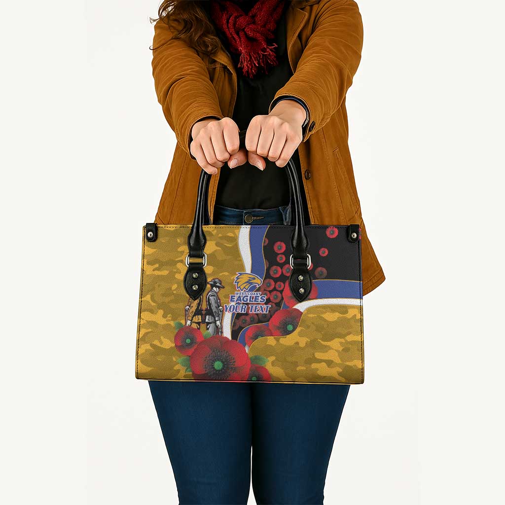 West Eagles ANZAC Personalised Leather Bag Lest We Forget Poppy Camo