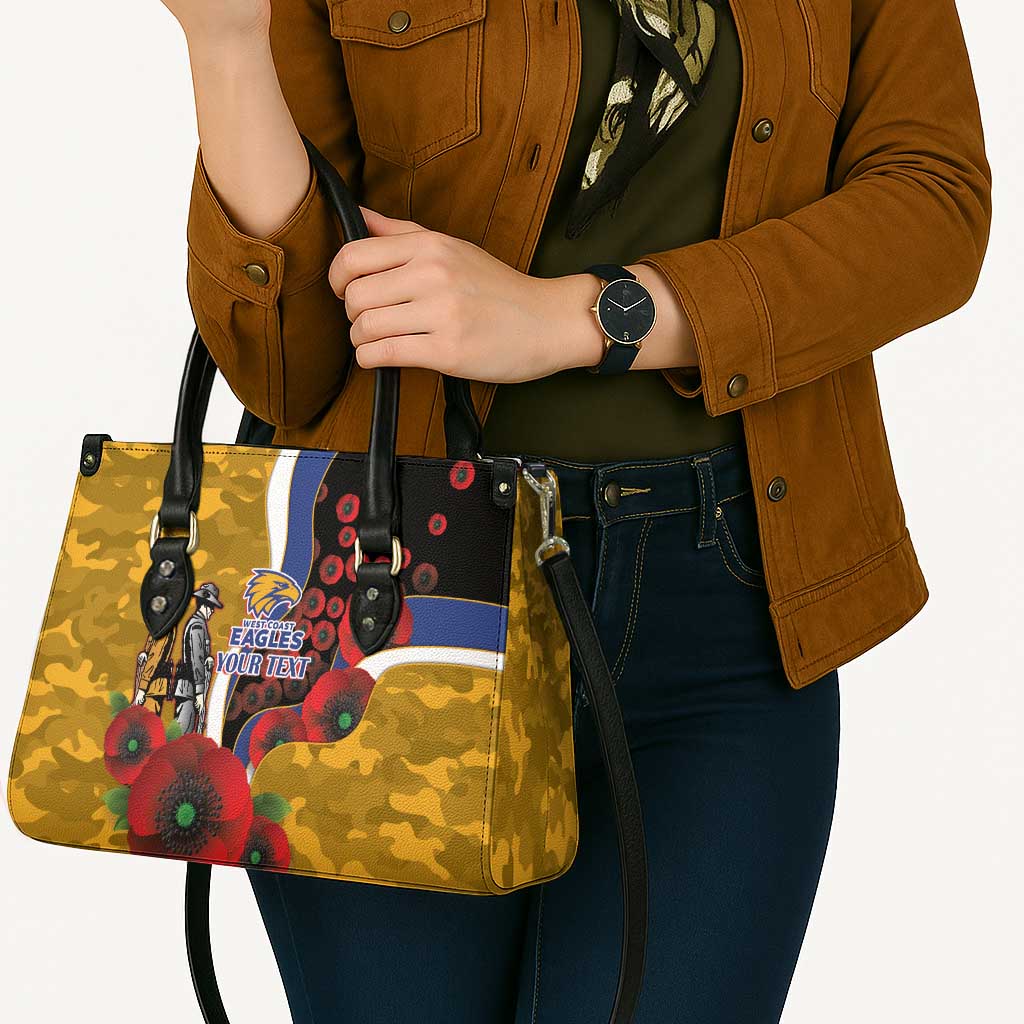 West Eagles ANZAC Personalised Leather Bag Lest We Forget Poppy Camo
