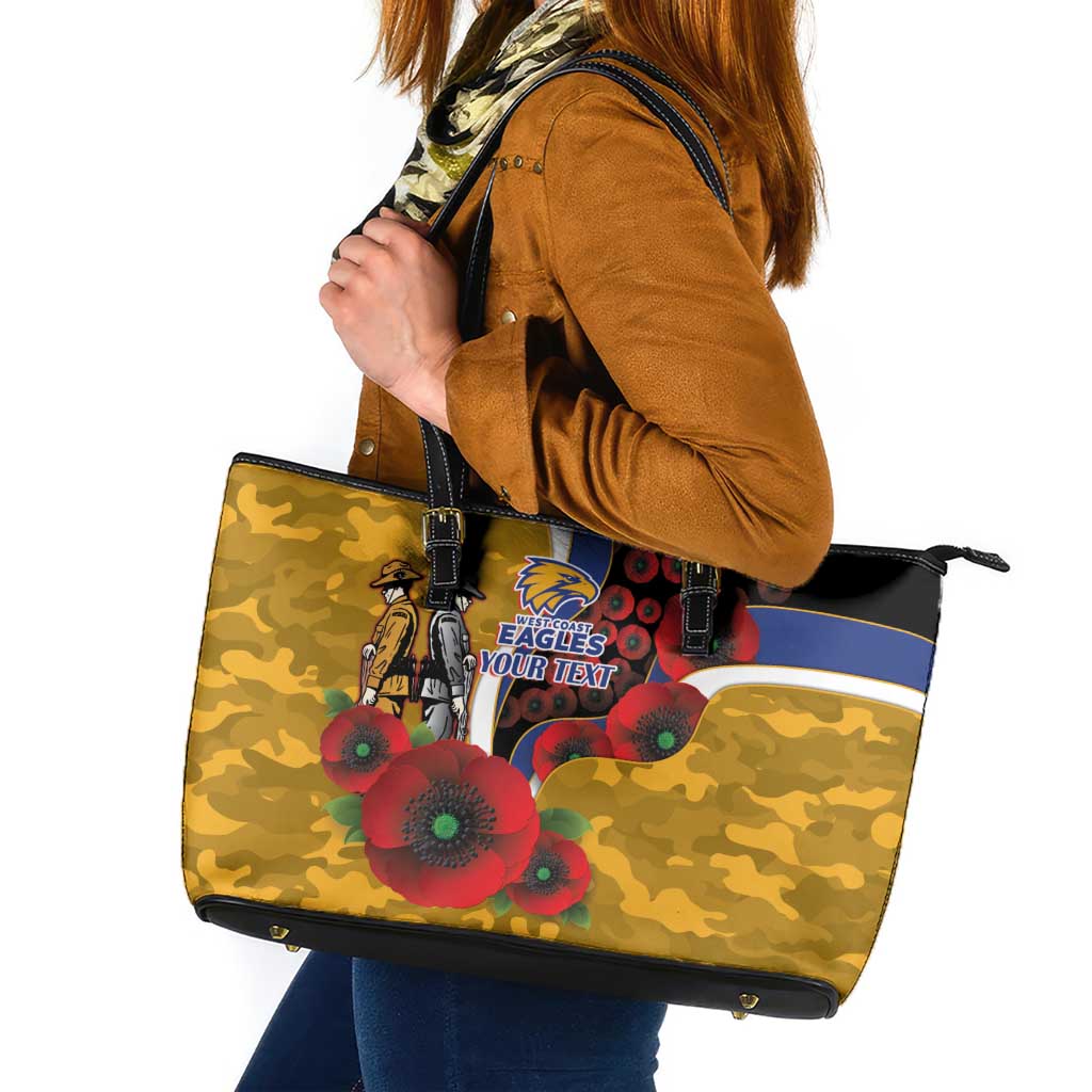 West Eagles ANZAC Personalised Leather Tote Bag Lest We Forget Poppy Camo