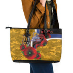 West Eagles ANZAC Personalised Leather Tote Bag Lest We Forget Poppy Camo