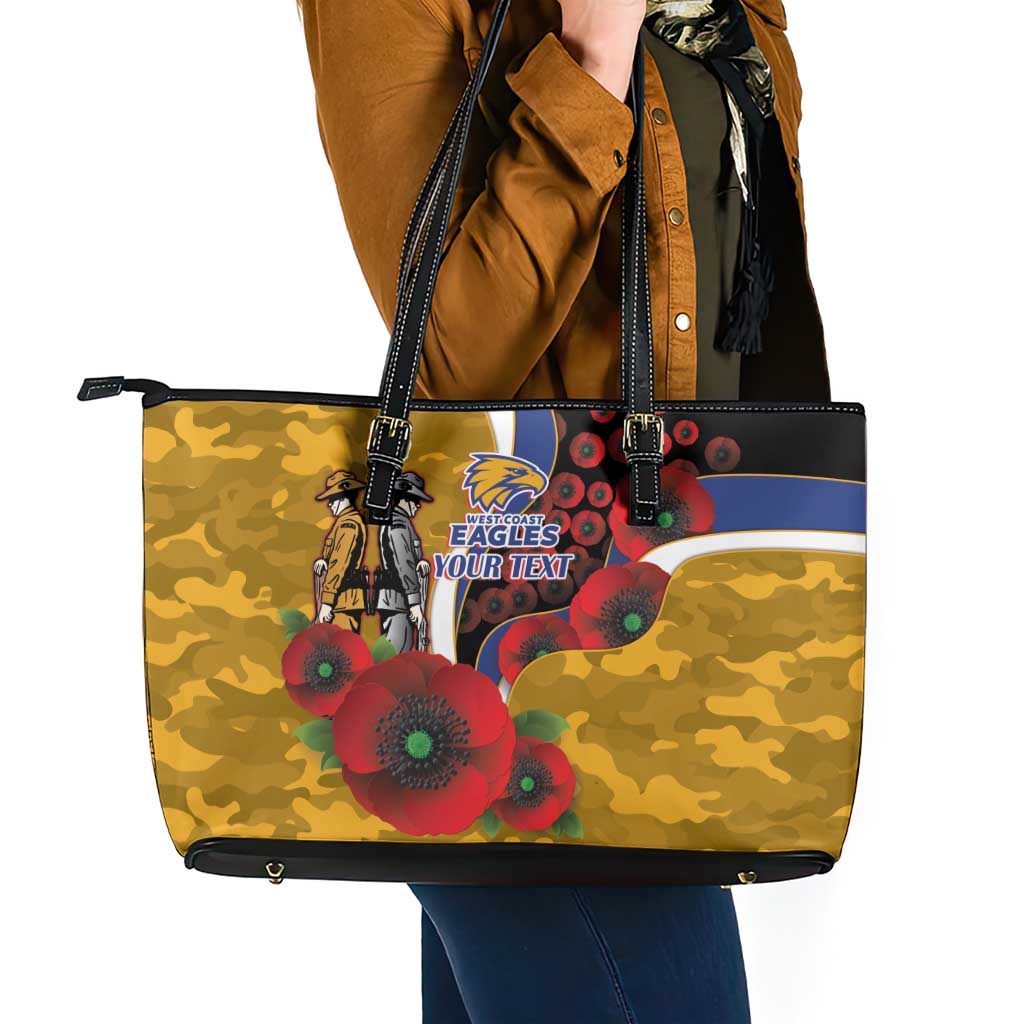 West Eagles ANZAC Personalised Leather Tote Bag Lest We Forget Poppy Camo
