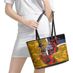 West Eagles ANZAC Personalised Leather Tote Bag Lest We Forget Poppy Camo