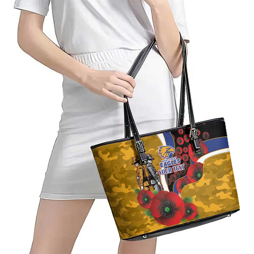 West Eagles ANZAC Personalised Leather Tote Bag Lest We Forget Poppy Camo