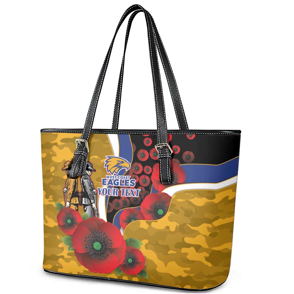 West Eagles ANZAC Personalised Leather Tote Bag Lest We Forget Poppy Camo