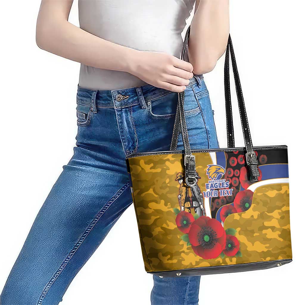 West Eagles ANZAC Personalised Leather Tote Bag Lest We Forget Poppy Camo