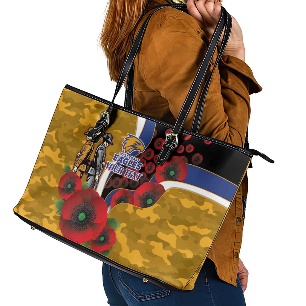 West Eagles ANZAC Personalised Leather Tote Bag Lest We Forget Poppy Camo