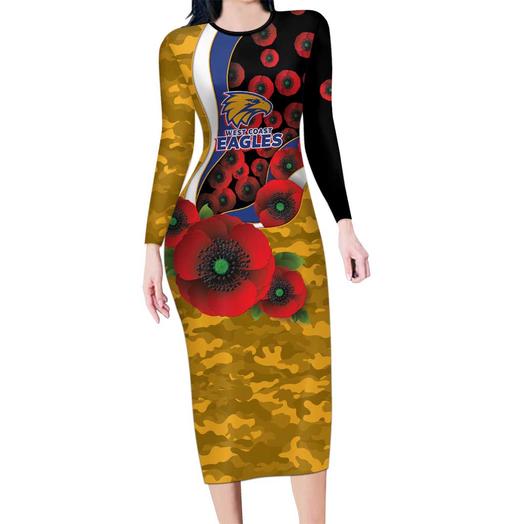 West Eagles ANZAC Personalised Long Sleeve Bodycon Dress Lest We Forget Poppy Camo