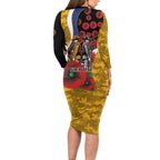 West Eagles ANZAC Personalised Long Sleeve Bodycon Dress Lest We Forget Poppy Camo