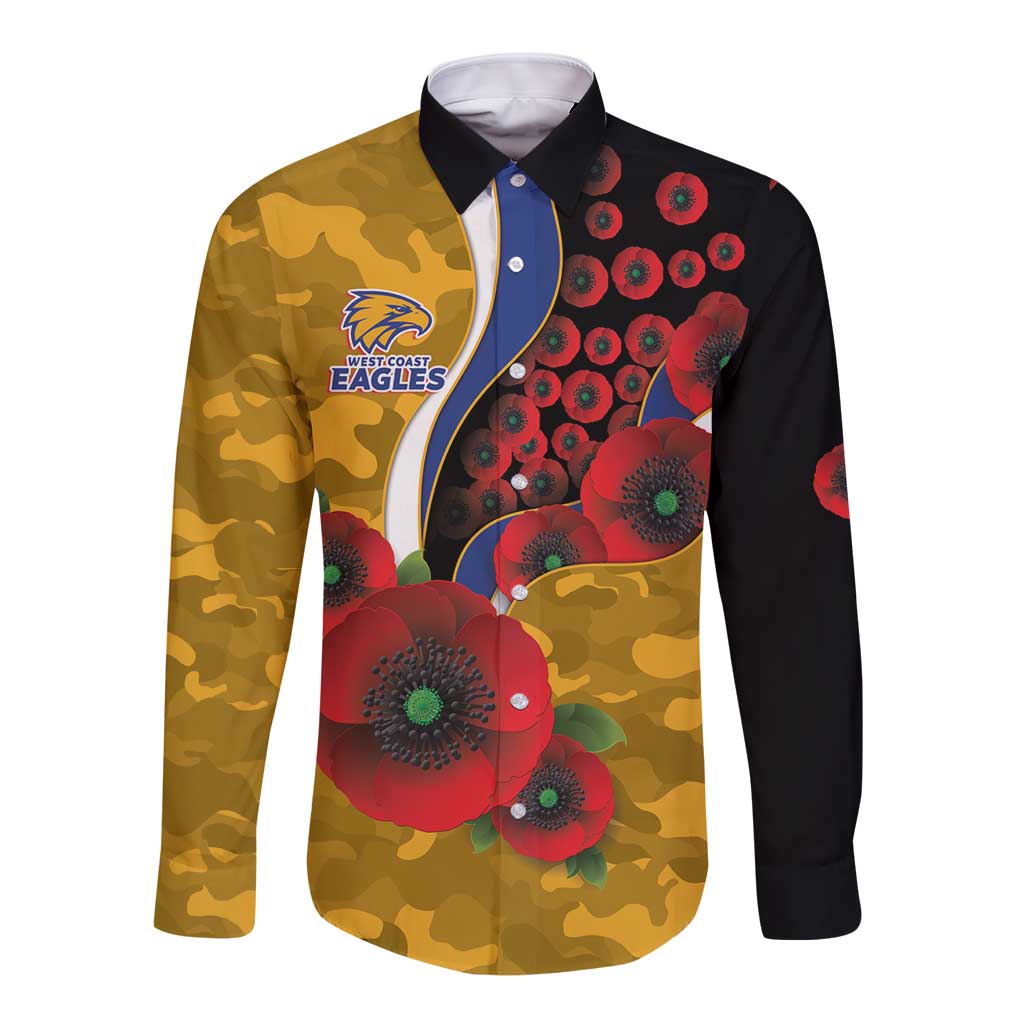 West Eagles ANZAC Personalised Long Sleeve Button Shirt Lest We Forget Poppy Camo