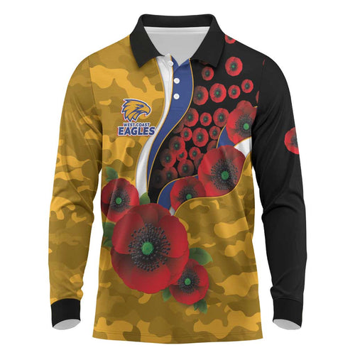 West Eagles ANZAC Personalised Long Sleeve Polo Shirt Lest We Forget Poppy Camo