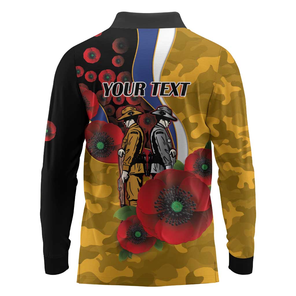 West Eagles ANZAC Personalised Long Sleeve Polo Shirt Lest We Forget Poppy Camo