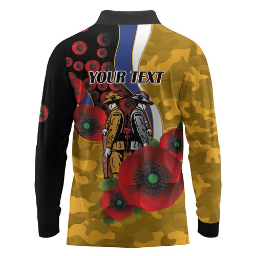 West Eagles ANZAC Personalised Long Sleeve Polo Shirt Lest We Forget Poppy Camo