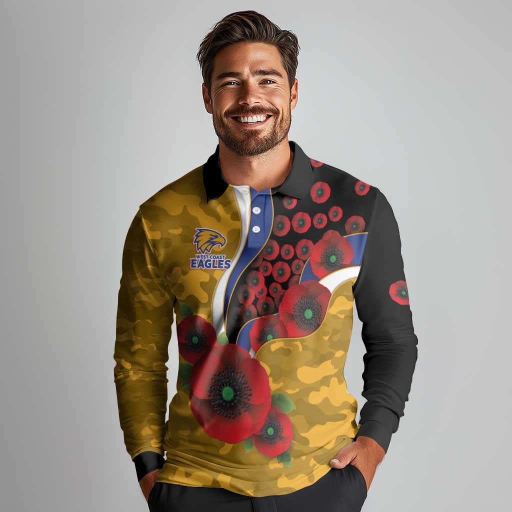 West Eagles ANZAC Personalised Long Sleeve Polo Shirt Lest We Forget Poppy Camo