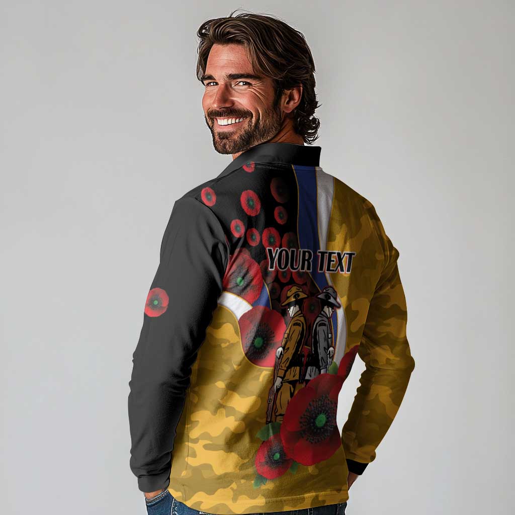 West Eagles ANZAC Personalised Long Sleeve Polo Shirt Lest We Forget Poppy Camo