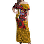 West Eagles ANZAC Personalised Off Shoulder Maxi Dress Lest We Forget Poppy Camo