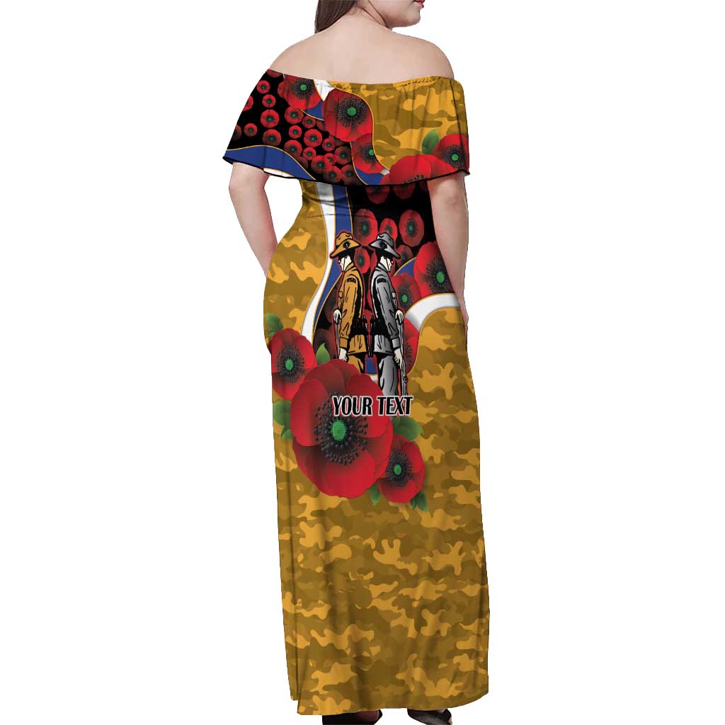 West Eagles ANZAC Personalised Off Shoulder Maxi Dress Lest We Forget Poppy Camo