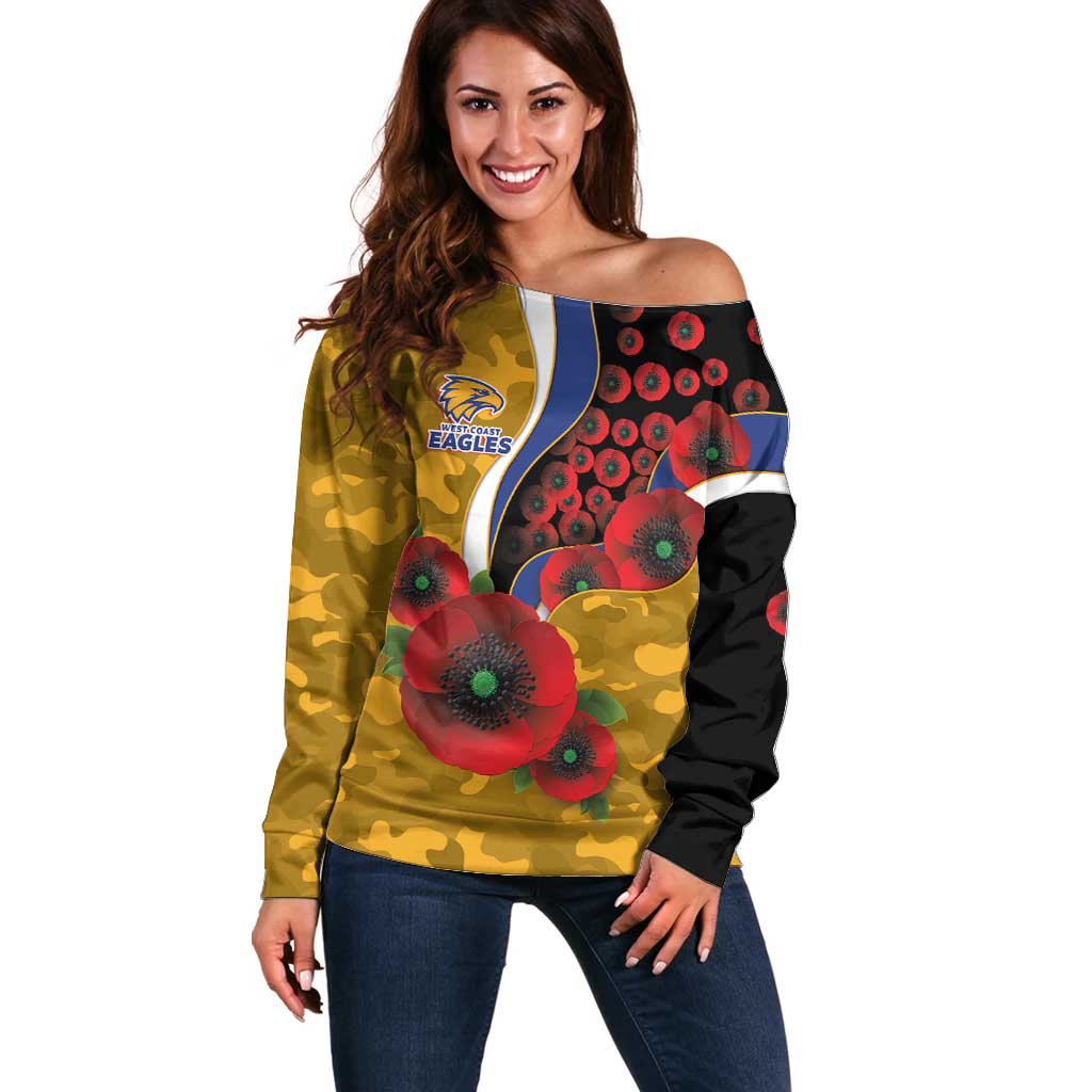West Eagles ANZAC Personalised Off Shoulder Sweater Lest We Forget Poppy Camo