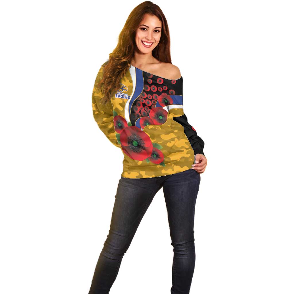 West Eagles ANZAC Personalised Off Shoulder Sweater Lest We Forget Poppy Camo