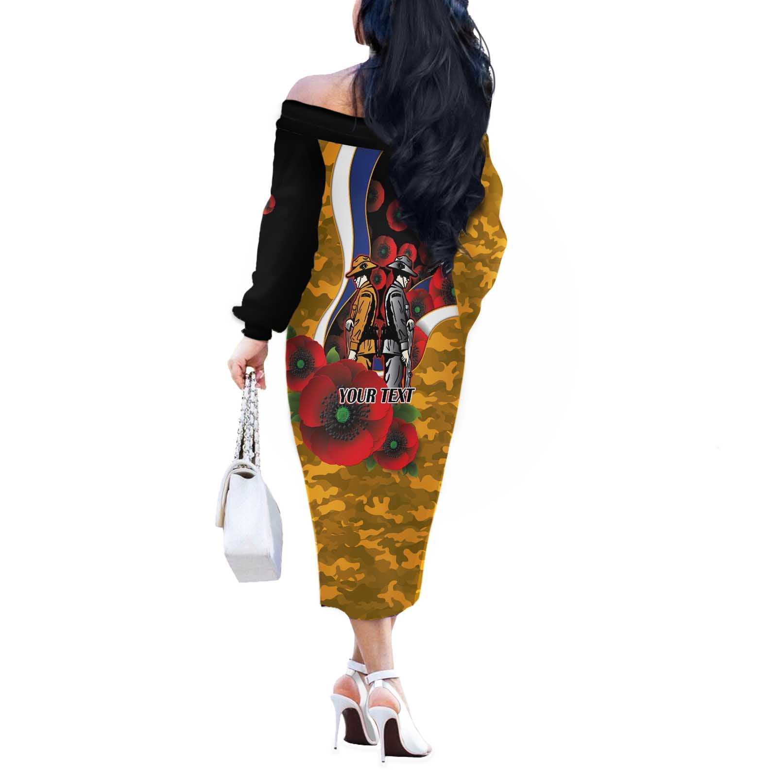 West Eagles ANZAC Personalised Off The Shoulder Long Sleeve Dress Lest We Forget Poppy Camo