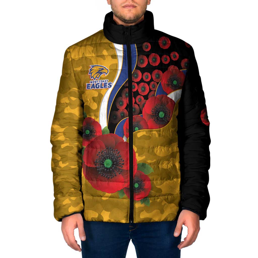 West Eagles ANZAC Personalised Padded Jacket Lest We Forget Poppy Camo