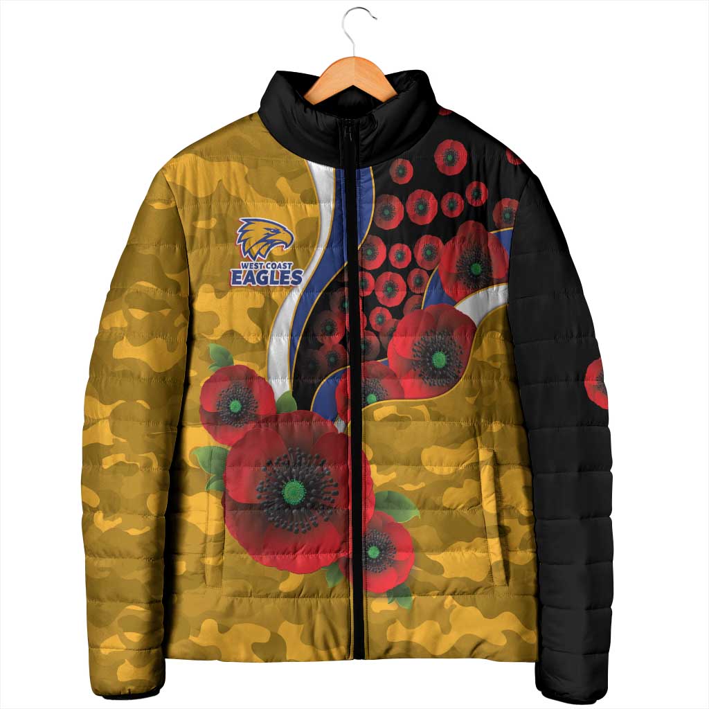 West Eagles ANZAC Personalised Padded Jacket Lest We Forget Poppy Camo
