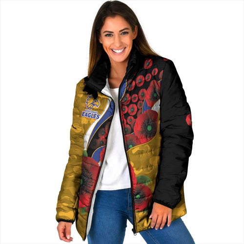West Eagles ANZAC Personalised Padded Jacket Lest We Forget Poppy Camo