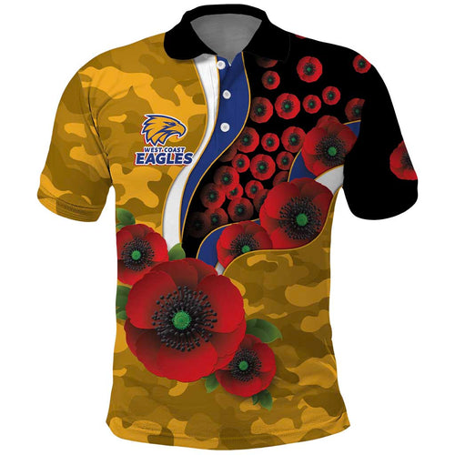 West Eagles ANZAC Personalised Polo Shirt Lest We Forget Poppy Camo